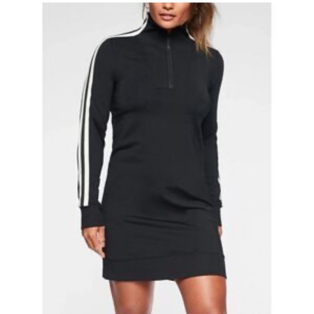 Athleta circa sweatdress Black half zip striped Long Sleeve Dress size XS
